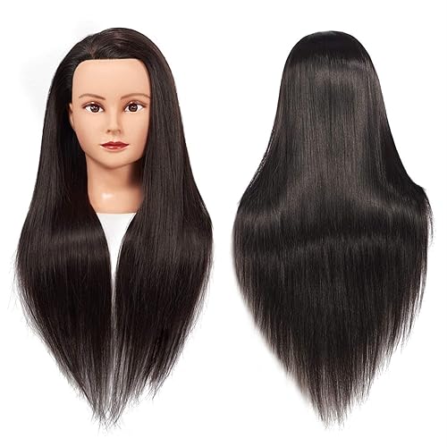 Miniatura 5 de Headstar - Cabeza de maniquí de fibra sintética de 26 a 28 pulgadas, cabeza de entrenamiento de peluquería, cabeza de muñeca con soporte de