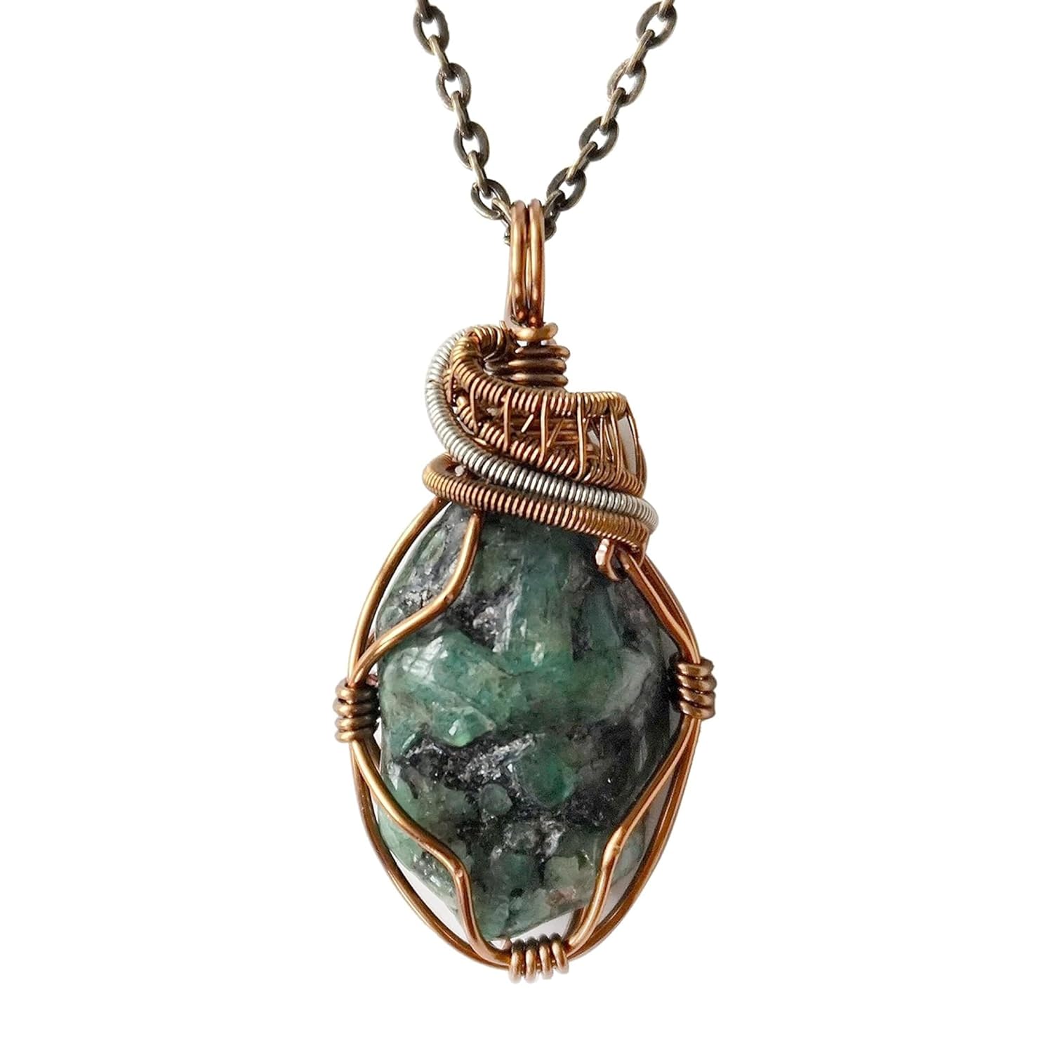 Designs By Nature Gems Natural Certified Emerald Necklace for Women - May Birthstone Necklace for Women - Designer Pendant Necklace - 45-50 Carat Emerald, Antique Bronze Chain