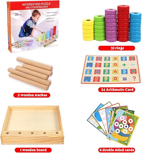 Miniatura 5 de SANKUU Rompecabezas de madera para contar, aprendizaje preescolar, juguetes educativos de matemáticas para niños pequeños, clasificador de formas de