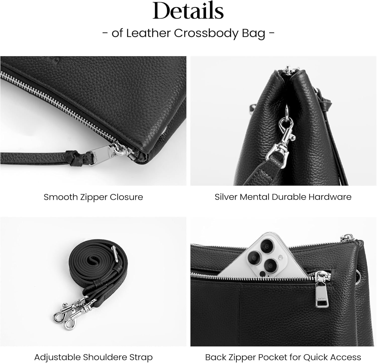 befen Genuine Leather Crossbody Bags for Women, Small RFID Leather Cross Body Purses Shoulder Handbags - Image 7