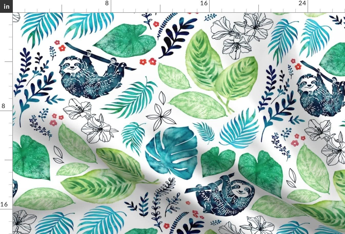 Spoonflower Fabric - Watercolor Tropical Animal Palm Leaves Nature Plant Tree Floral Printed on Minky Fabric by The Yard - Sewing Baby Blankets Quilt Backing Plush
