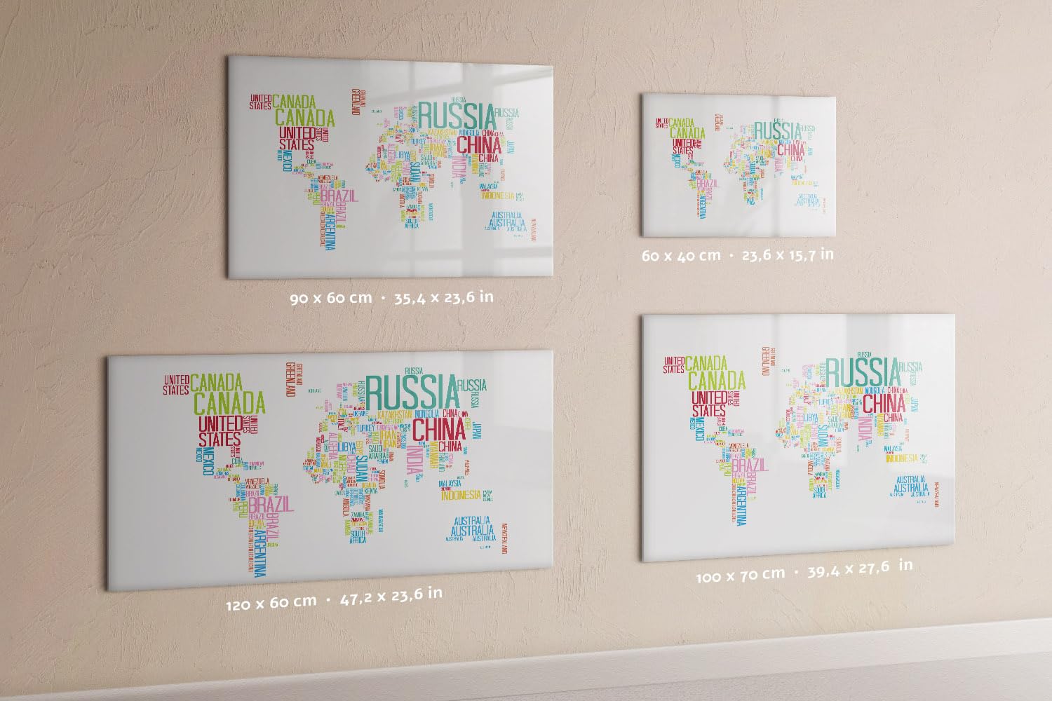 Lavagna cancellabile magnetica 120x60 cm | Mappa con i nomi dei paesi
