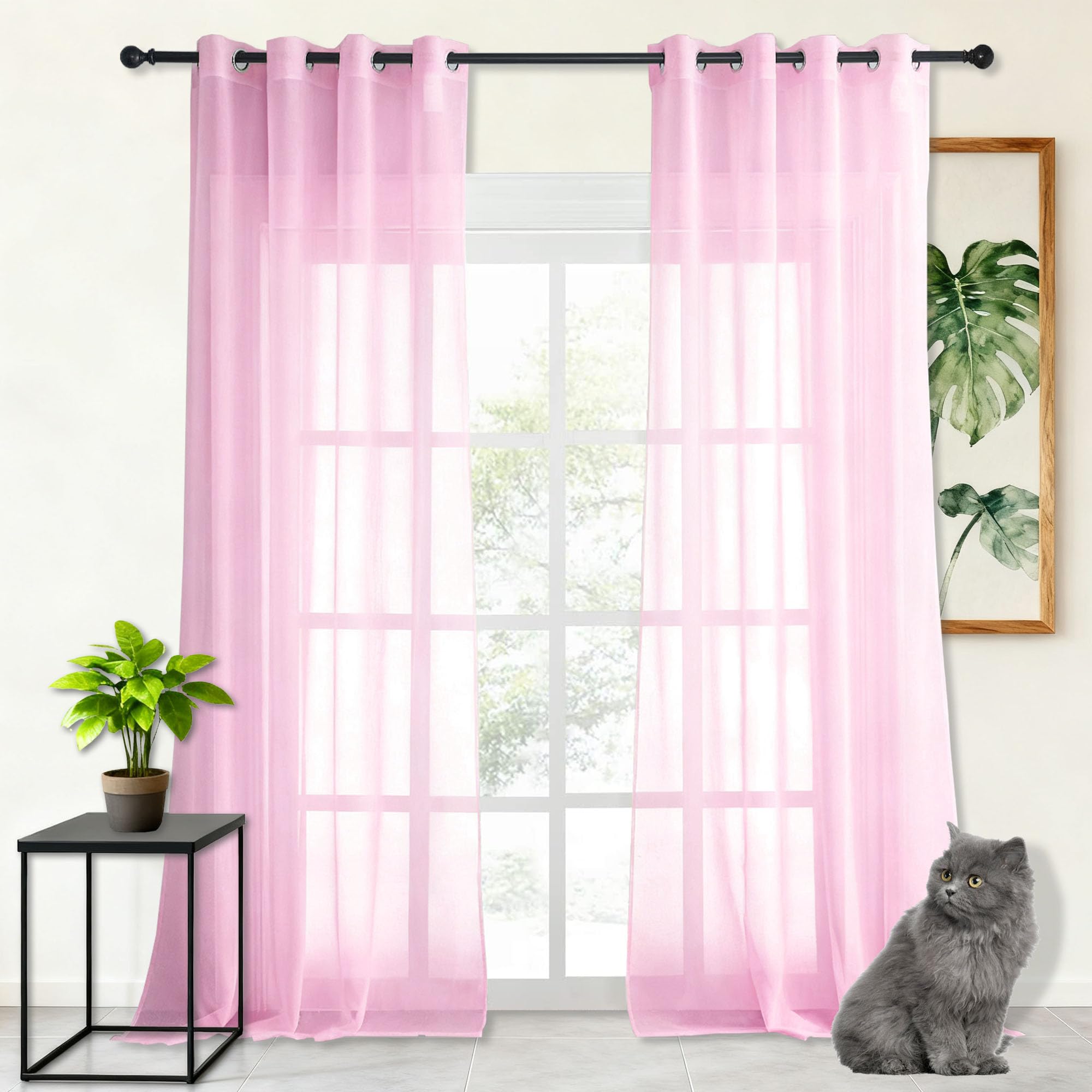 Voilages rose oeuillet 280x190 cm pour créer un salon cosy et lumineux