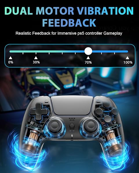 Manette Sans Fil pour PS-5, Compatible avec P-S-5 Pro/Slim/PC, Manette de jeu Bluetooth avec double vibration, capteur 6 axes, pavé tactile, prise audio 3,5 mm, batterie 1000 mAh - 2