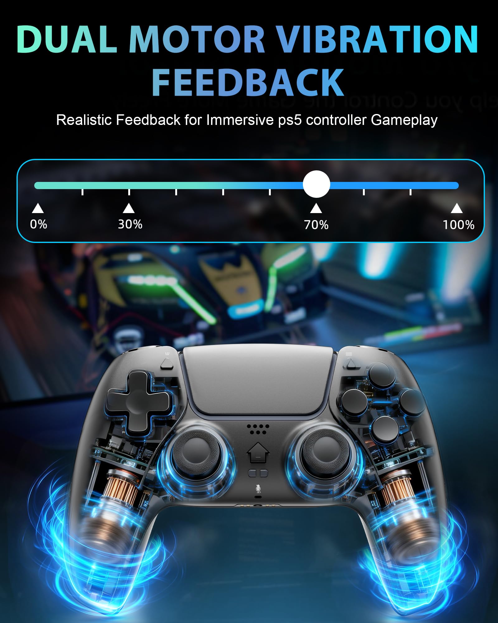 Manette Sans Fil pour PS-5, Compatible avec P-S-5 Pro/Slim/PC, Manette de jeu Bluetooth avec double vibration, capteur 6 axes, pavé tactile, prise audio 3,5 mm, batterie 1000 mAh - 2