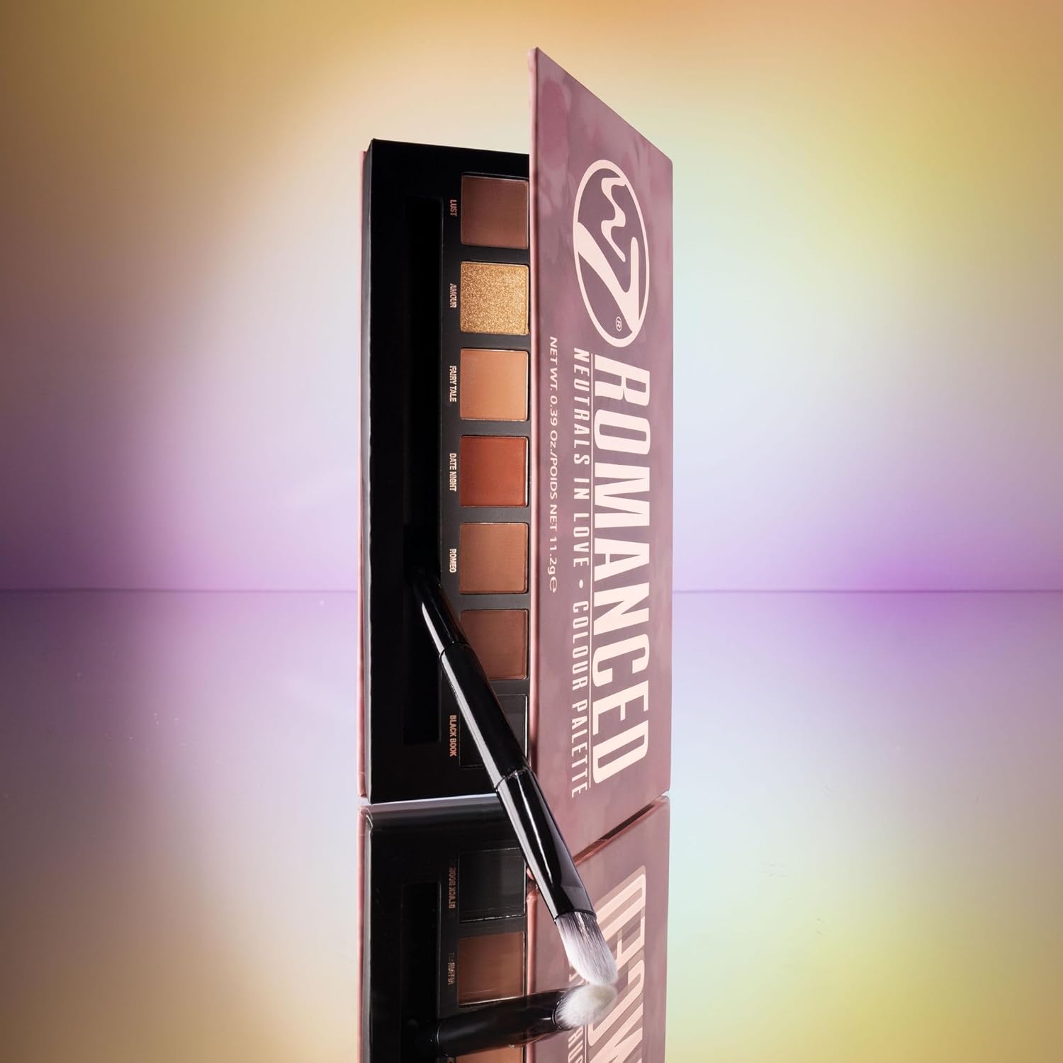 W7 Romanced Palette with 14 eyeshadow shades and a brush