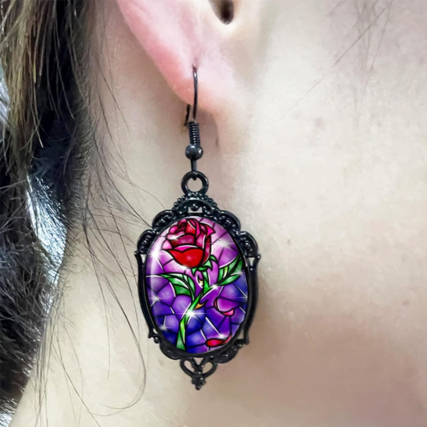 Gothic Halloween Earrings for Women Gothic Rose Cameo Earrings Vintage Red Rose Earring Goth Mystic Witch Earring Halloween Jewelry for Women - Image 2