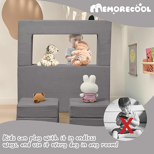 Miniatura 38 de MeMoreCool Sofá modular para niños, sofá convertible suave para niños, silla de espuma de felpa plegable gris para diversión en la sala de juegos de