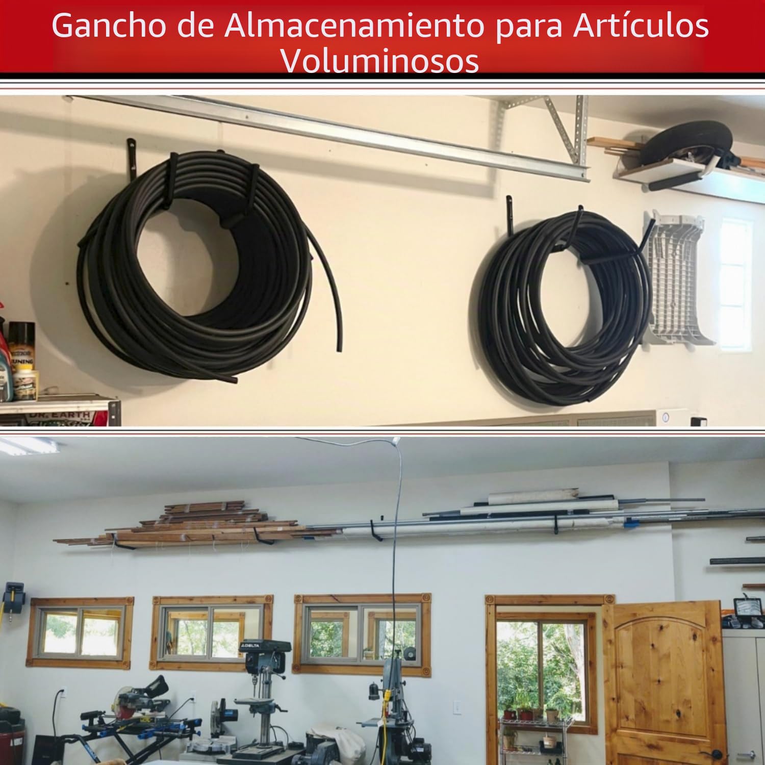 Ganchos de almacenamiento para kayak, 38,5 cm, resistente, para montar en la pared, para canoa, tabla de surf, tabla de esquí, escalera, sillas plegables, bicicletas y herramientas de jardín