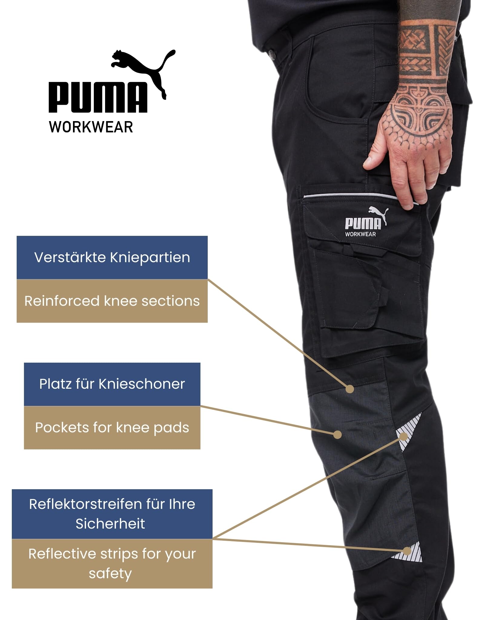 Puma Workwear Precision X - Arbeitshose Herren - Premium Arbeitskleidung mit vielen Taschen und verstärkten Kniepartien - Funktionshose mit Stretch für Handwerk und Baugewerbe