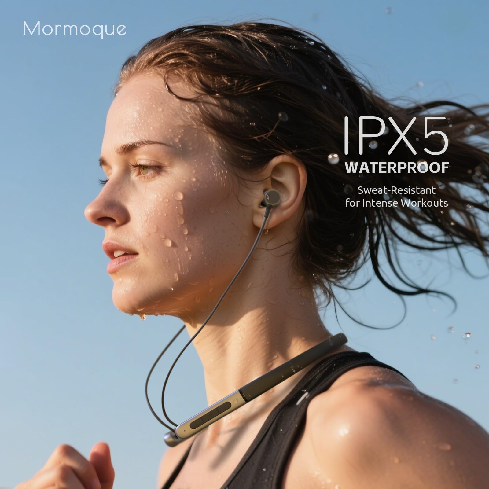 MORMOQUE Cuffie Bluetooth con archetto da collo, auricolari wireless con interruttore magnetico, microfono integrato, 40 ore di riproduzione, ENC + IPX6 impermeabile HD bass, per sport, corsa
