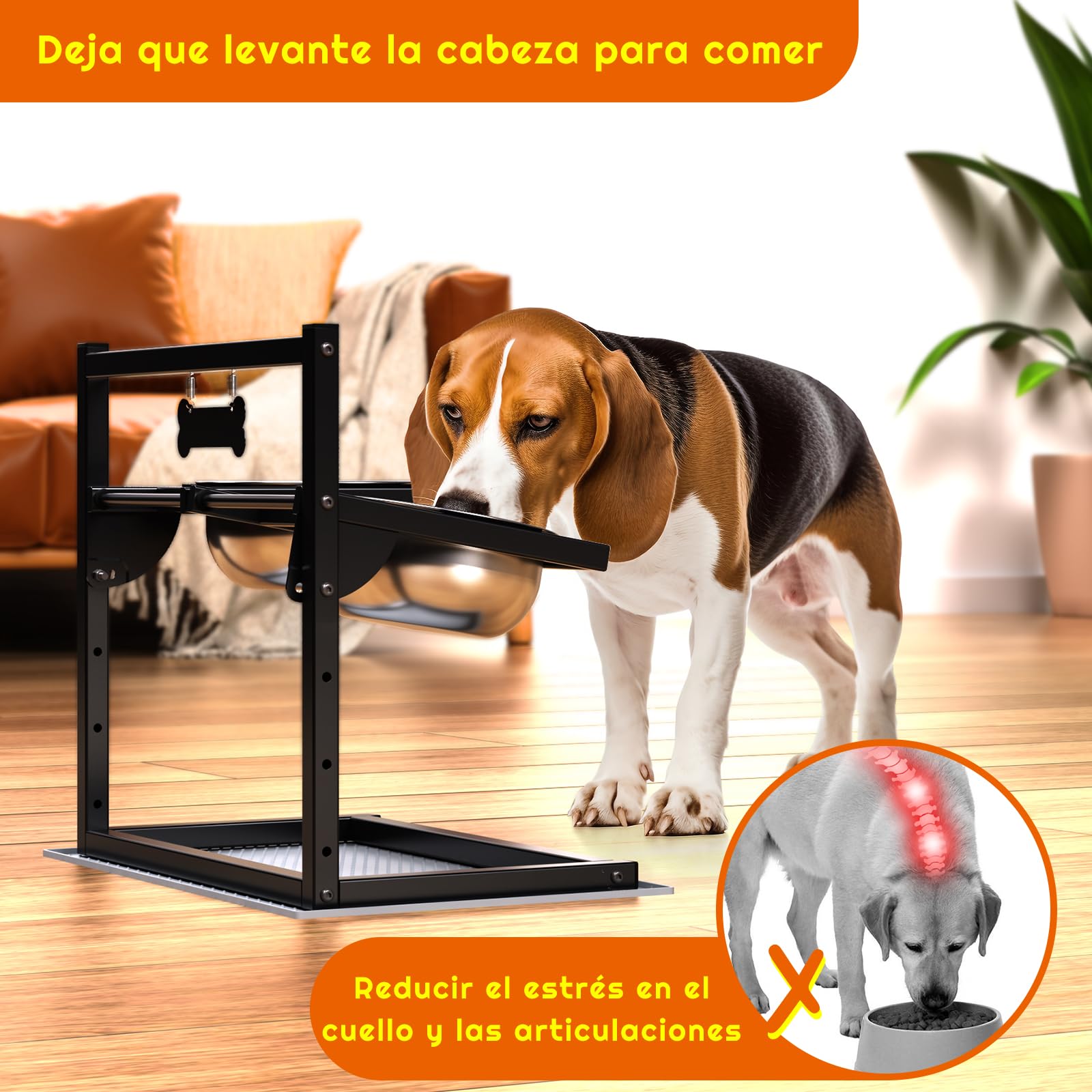 Cuencos elevados para perros con 4 altura ajustable e inclinación de 10°, 2 cuencos de comida para perros de acero inoxidable (1,5 L x 2) y alfombrilla a prueba de fugas, soporte elevado para perros