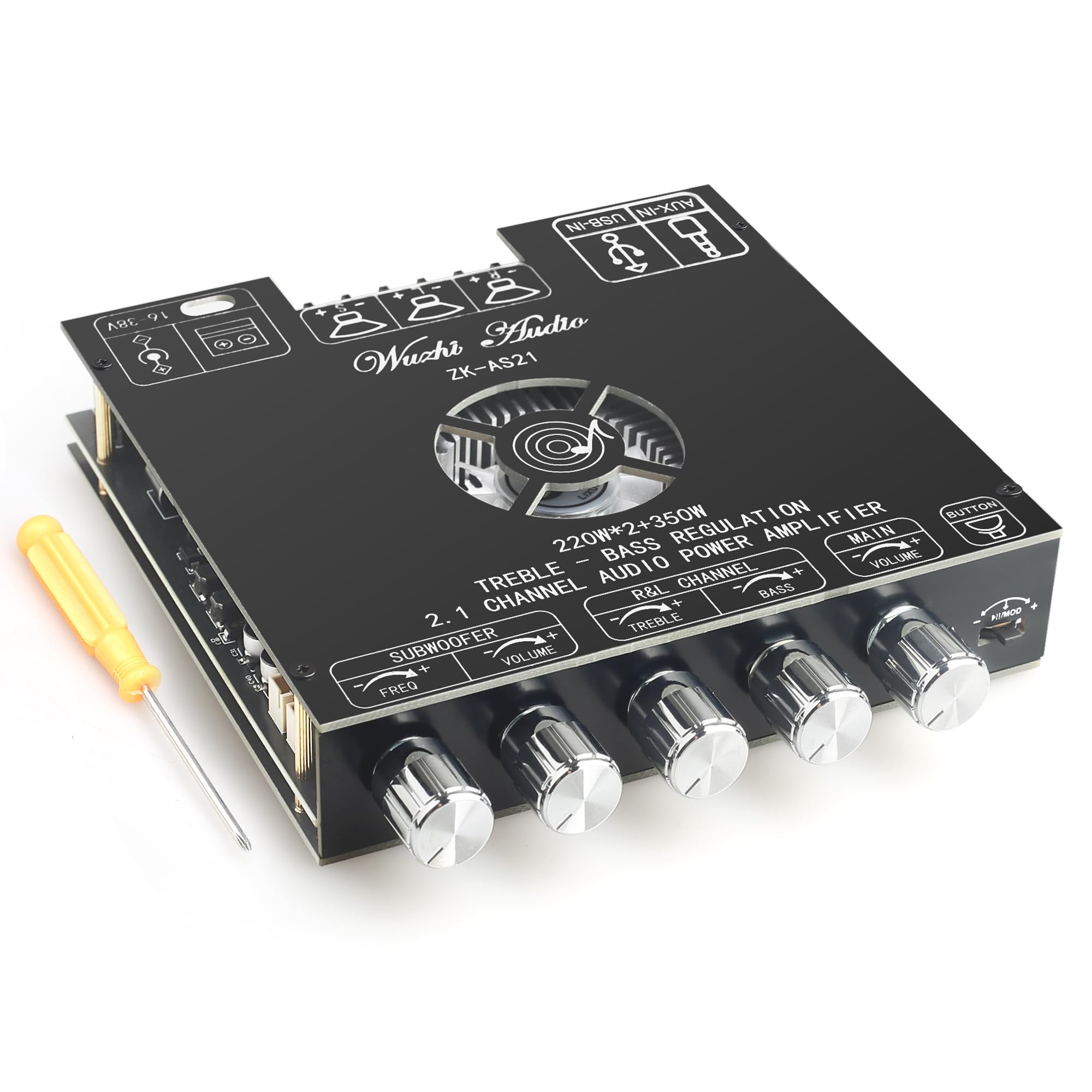 ZK-AS21 2nd Gen 2.1 Channel Bluetooth Power Amplifier Board with TWS, 220W×2 + 350W, TPA3255 Chip, Vehicle Amp with Bluetooth/AUX/USB Inputs-picture-12