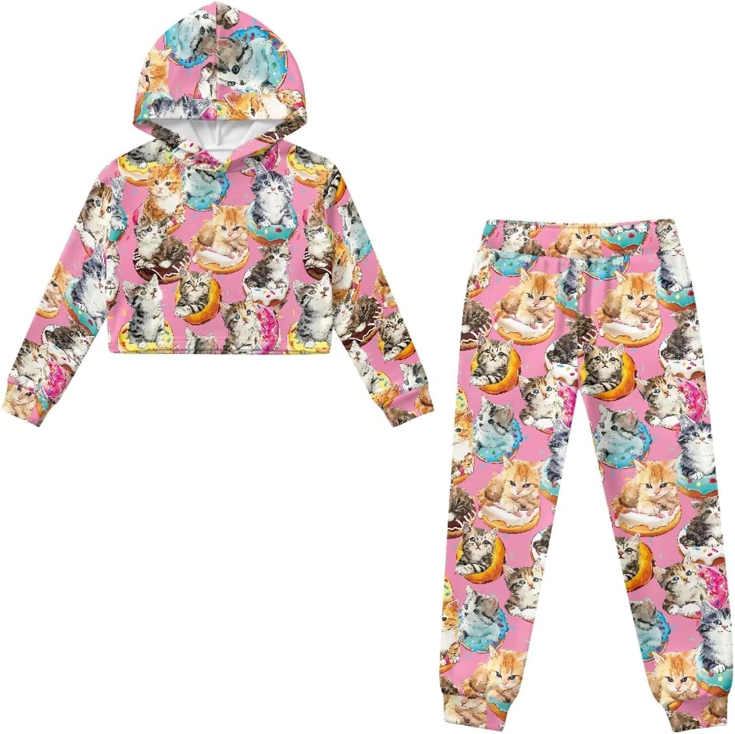 Girls Sweatsuit and Sweatpants 2 Piece Outfits Pullover Crop Tops for Kids Comfort Athletic Hoodies