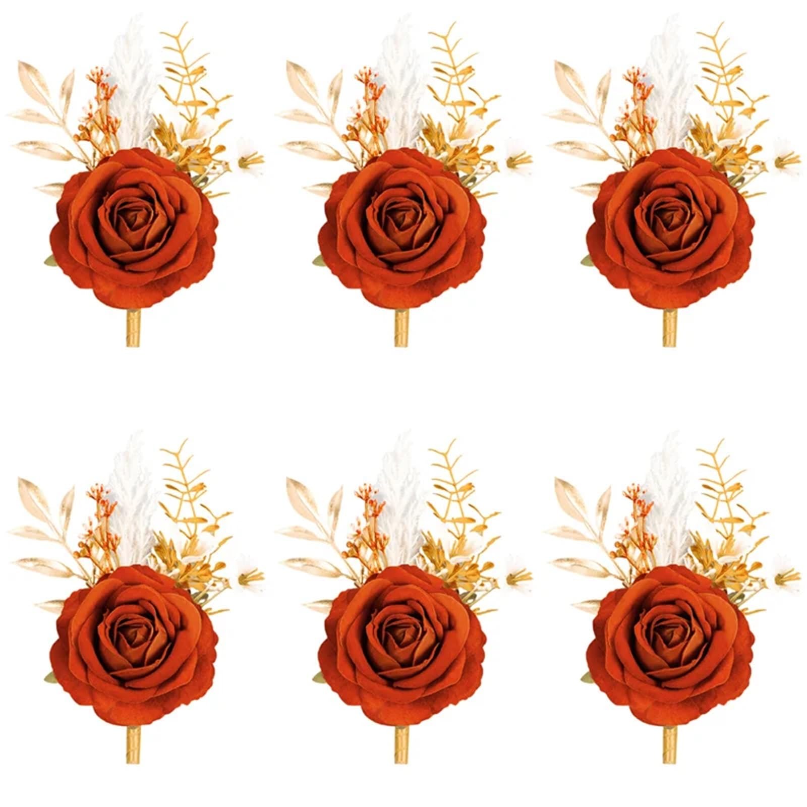 BGHYJKOL Corsage For Prom Burnt Orange Boutonniere Groom Best Man Groomsmen Artificial Flowers For Wedding Ceremony Rustic Marriage Prom(Yellow)