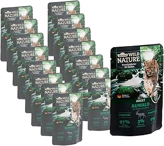 Dehner Wild Nature Cat Food Auwald Wet Food Grain-Free / Sugar Free for Adult Cats, Deer/Turkey, 16 x 85 g Bags (1.36 kg) product image