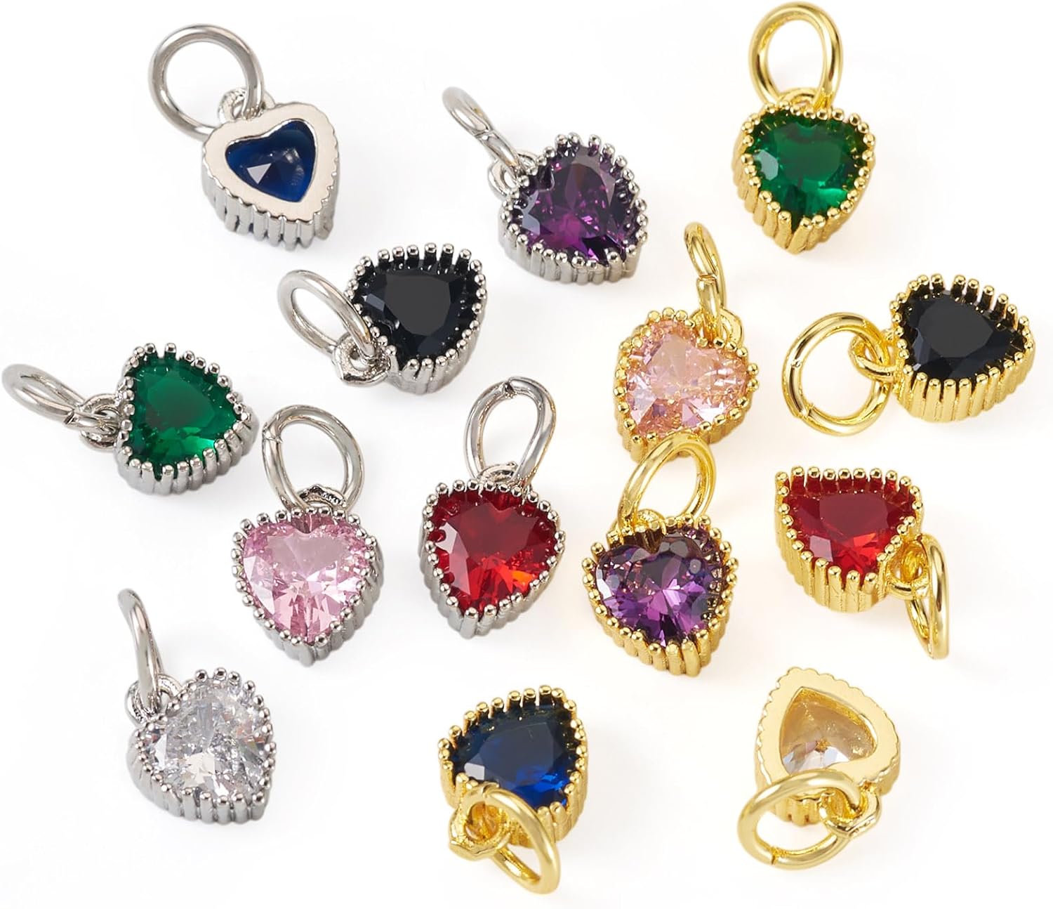 KISSITTY 14 Colors Heart Cubic Zirconia Charms Brass Faceted Crystal Dangles Pendants with Loops for Jewelry Making Necklace Bracelet Earrings DIY Crafts Women Valentine Supplies - Image 8