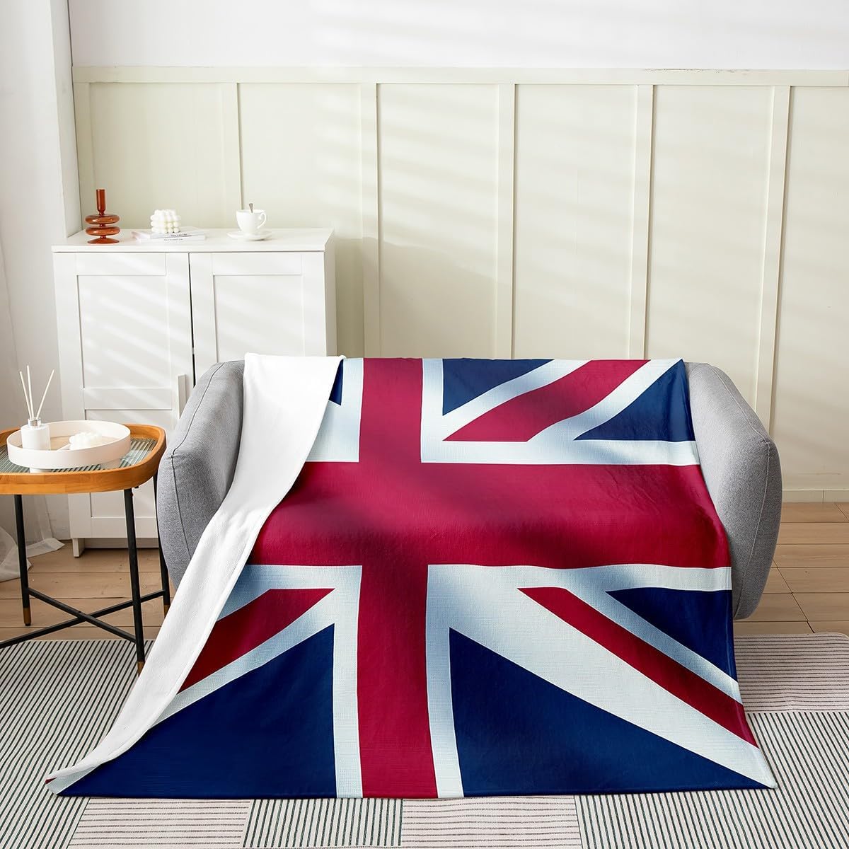Erosebridal Union Jack Blanket Queen 90x90, Retro United Kingdom Flag Throw Blanket for Kids Boys Girls, Vintage London Microfiber Fleece Blanket for Sofa, Red Blue England All Seasons Fuzzy Blanket