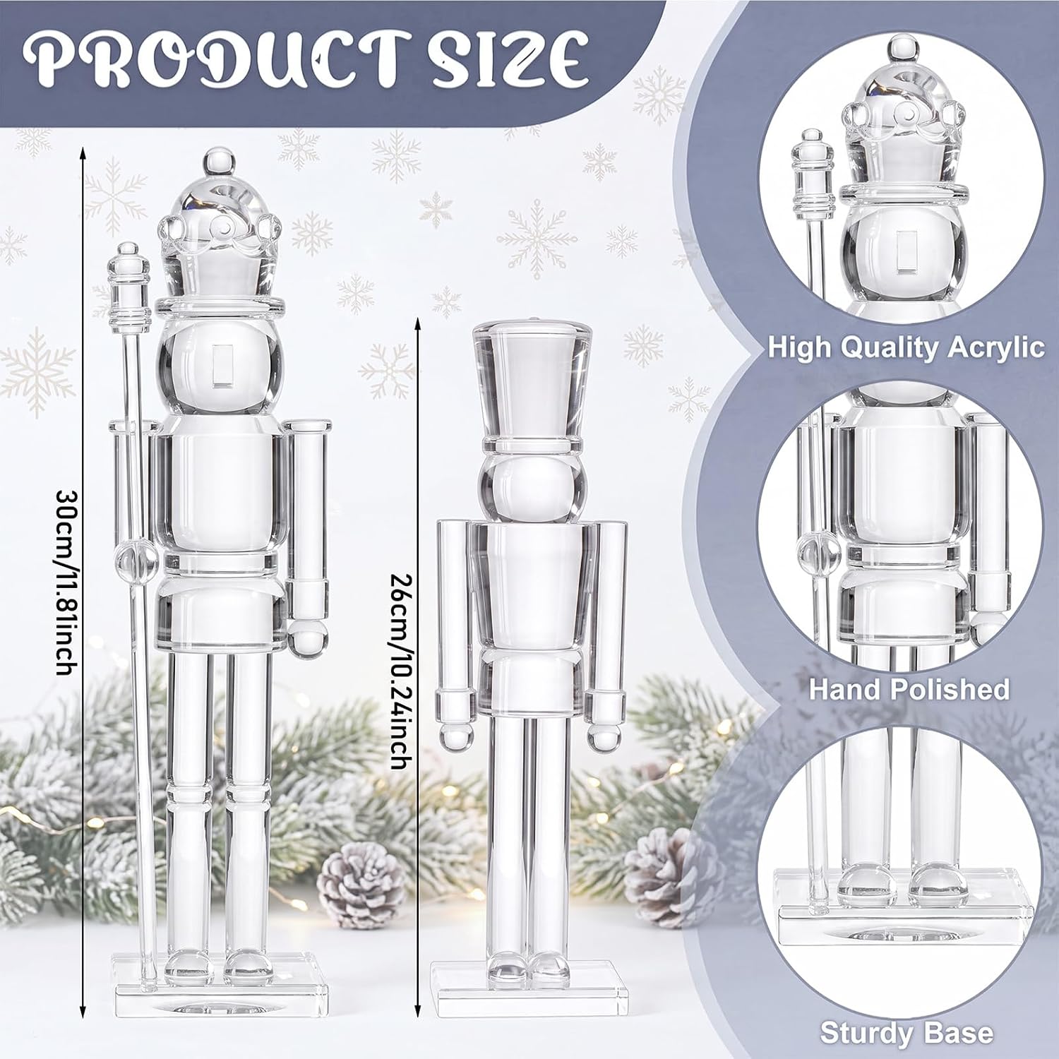 Qunclay 2 Pcs Acrylic Christmas Nutcracker Decor Figures, Clear