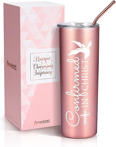 Onebttl Regalo de confirmación católica para niñas adolescentes, vaso delgado  Vaso de acero inoxidable de doble pared aislado al vacío de 20 onzas 