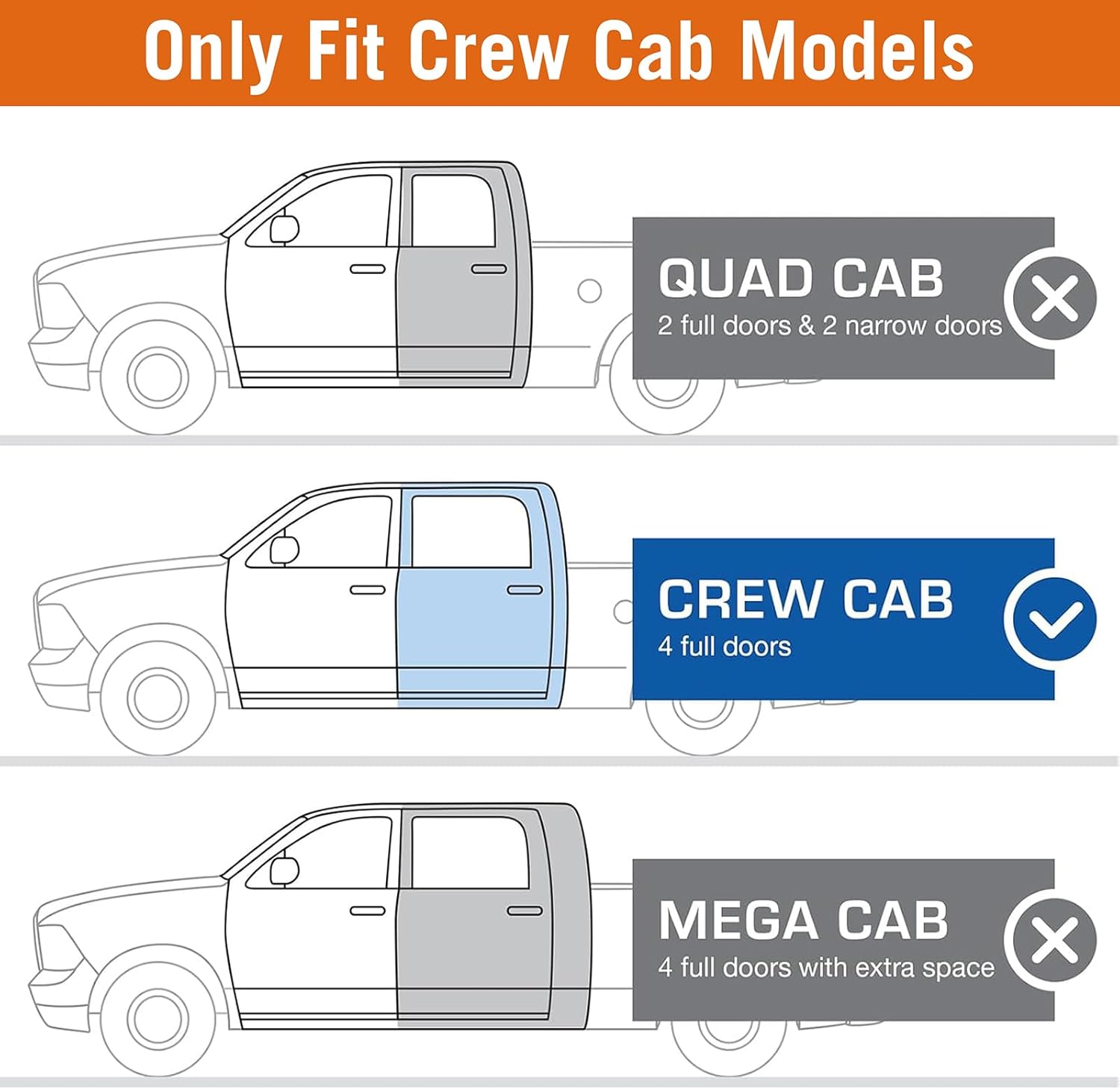 Hooke Road Running Boards Side Step Bar for 2009-2018 Dodge Ram 1500 & 2019-2024 Ram 1500 Classic Pickup Truck (Crew Cab Only)