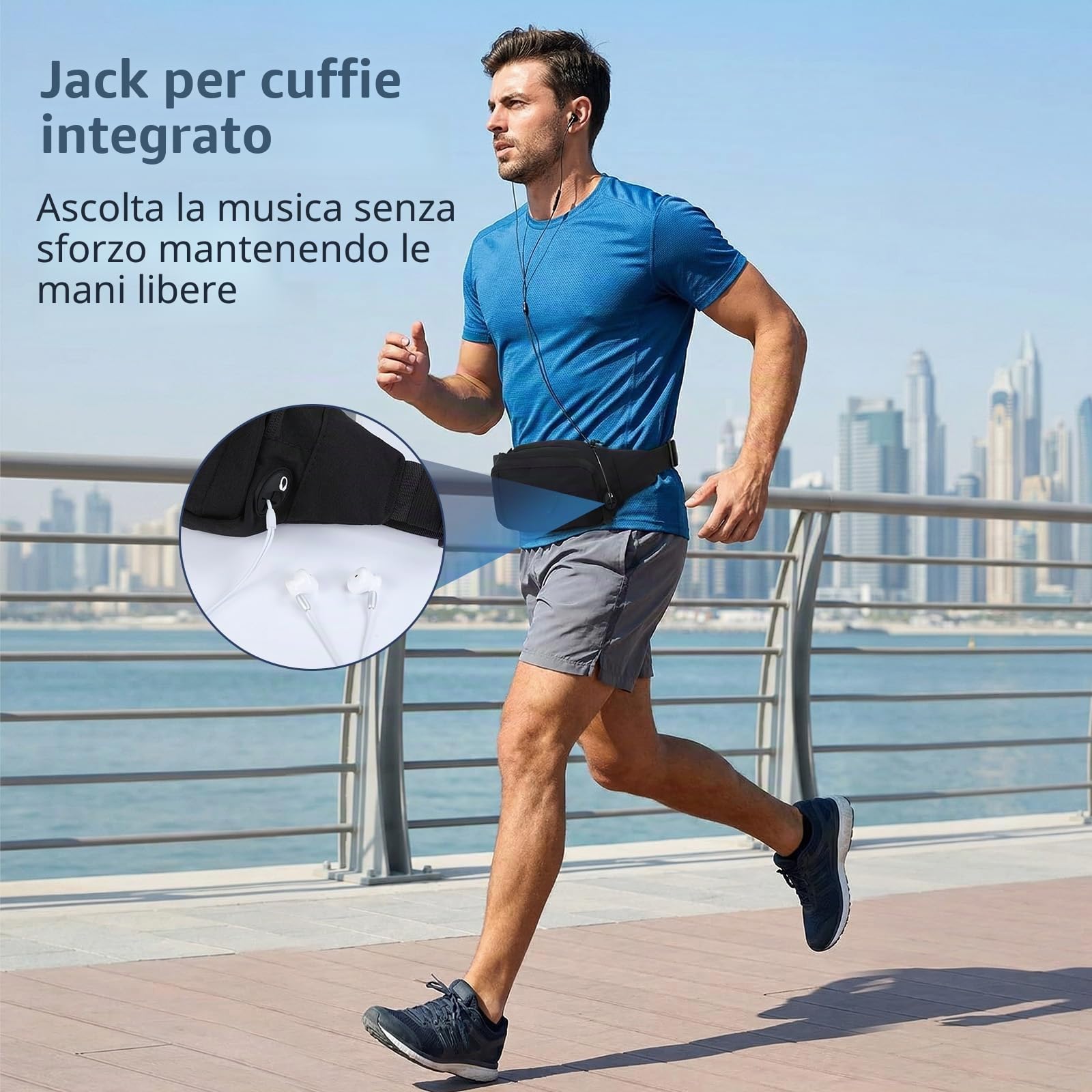 OTraki Marsupio Running Marsupio Sportivo Con Zip Tasche, Marsupio Uomo Tracolla Cintura Regolabile Marsupio Donna Sportivo Impermeabile Nero Per Uomo Donna Ciclismo Running Escursionismo