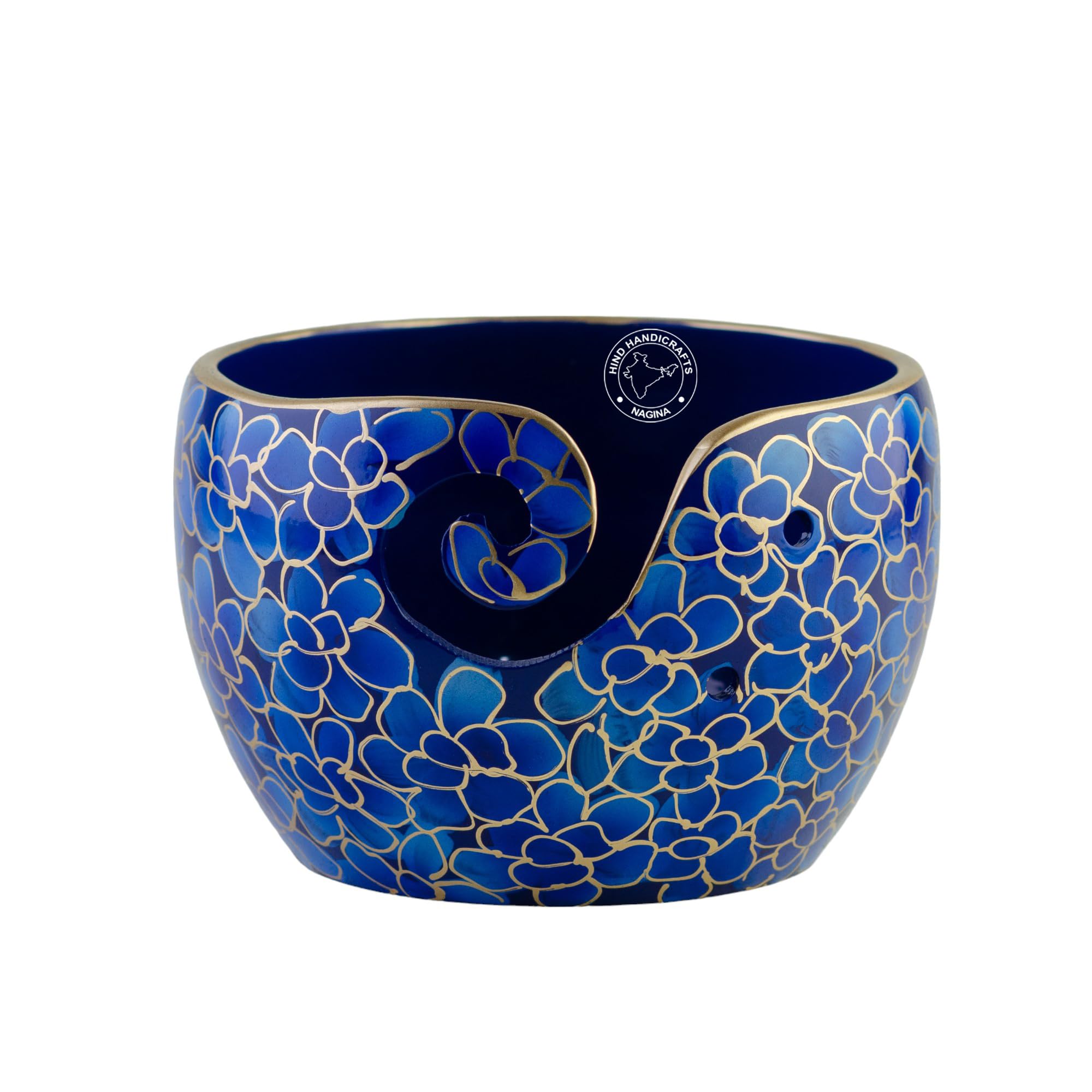Premium Solid Crafted Floral Metallic Finish Aluminium Portable Yarn Bowl Holder for Knitting Crochet Gift Set