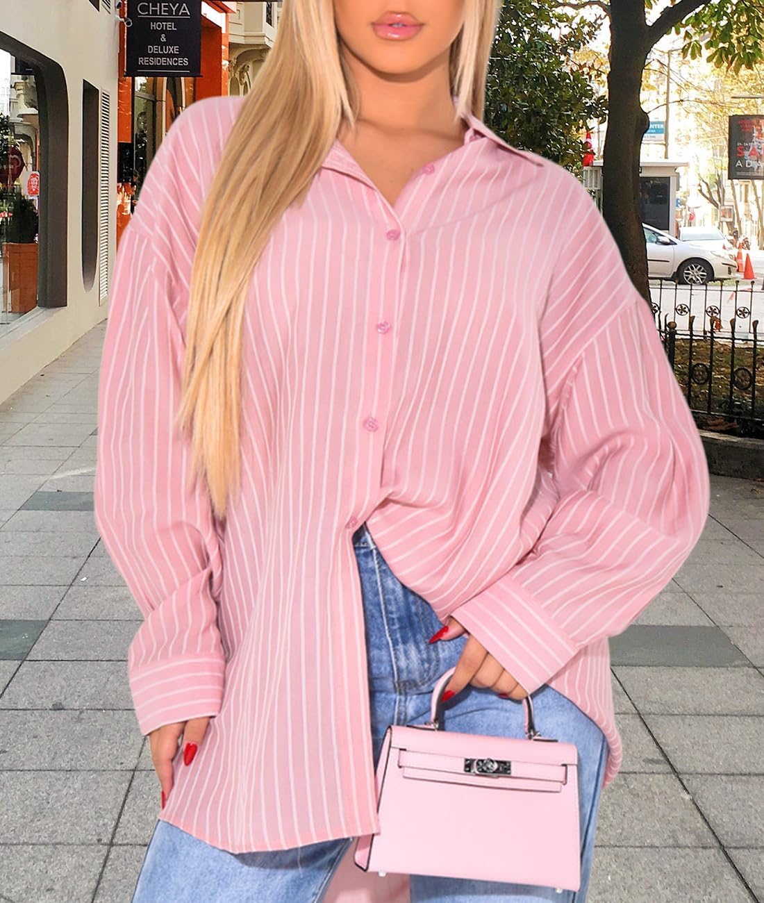 Women's Button Down Shirts Striped Dress Shirt Long Sleeve Collared Casual Blouses Tops - Image 5