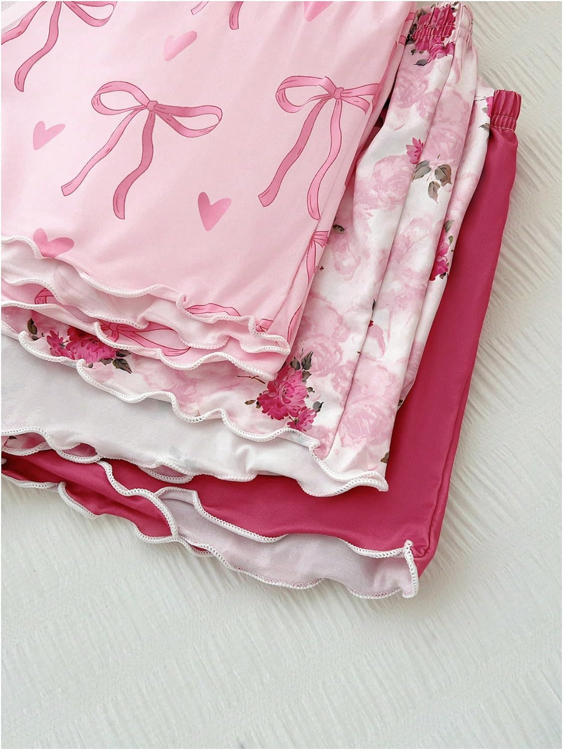 WDIRARA Women's 3 Pack Bow Floral Pajama Shorts Cute Sleep Bottoms Soft Lounge Pj Shorts - Image 5