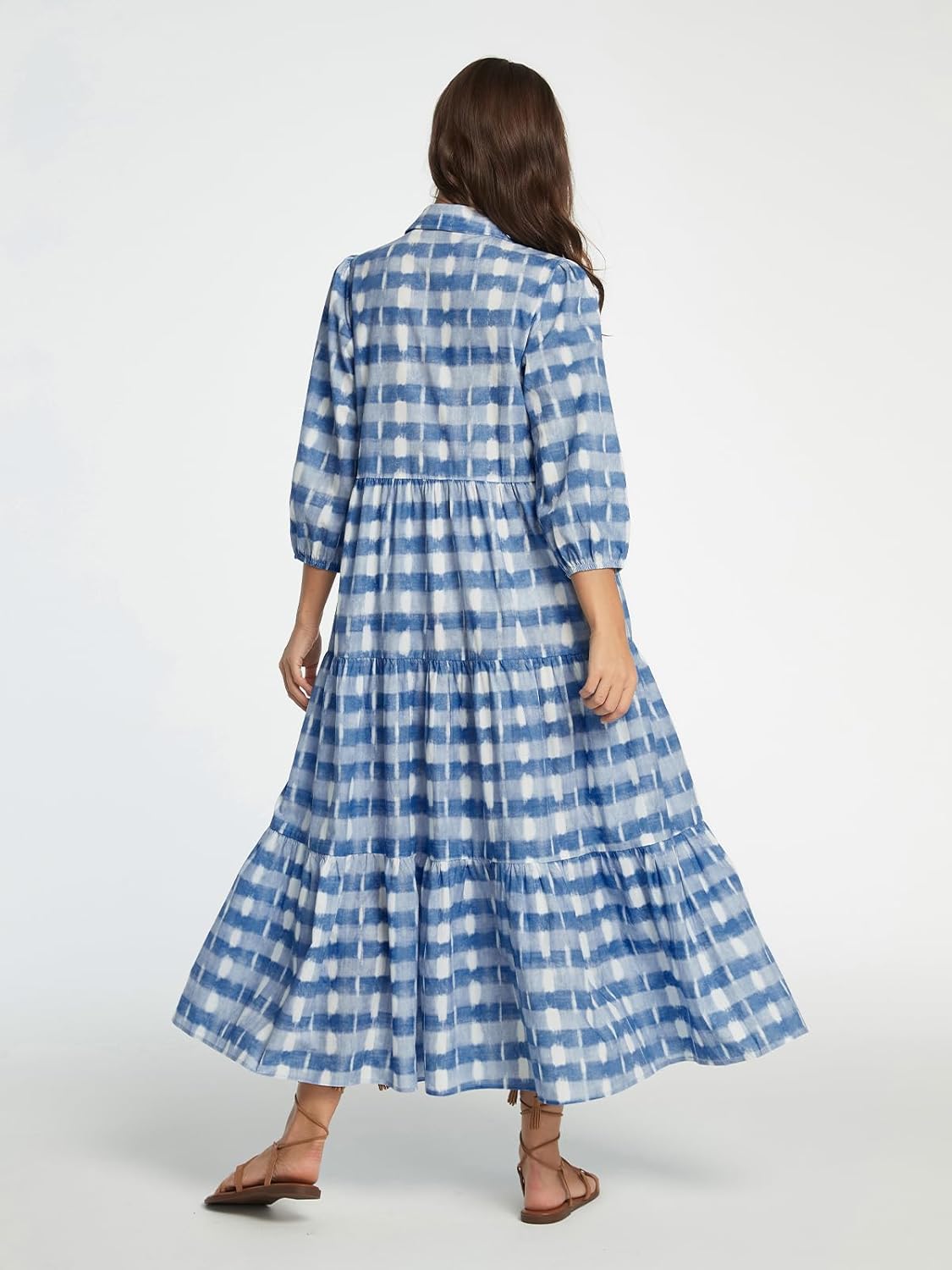 D-Sun Women Long Sleeve Maxi Dress V Neck Button Down Flowy Tiered Ruffle Shirt Dress Casual Fall Long Dresses - Image 2