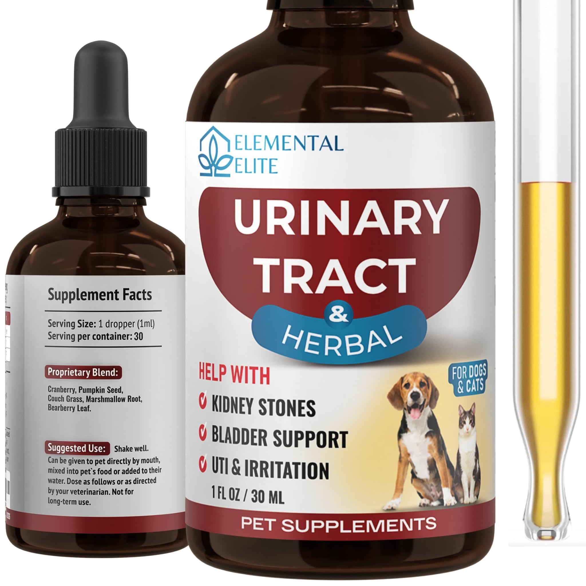 EDUZEBRA Urinary Tract Health Treatment for Dogs & Cats – Natural Herbal UTI Support Drops with Cranberry Extract – Promotes Bladder, Kidney & Digestive Wellness – Support Renal Function