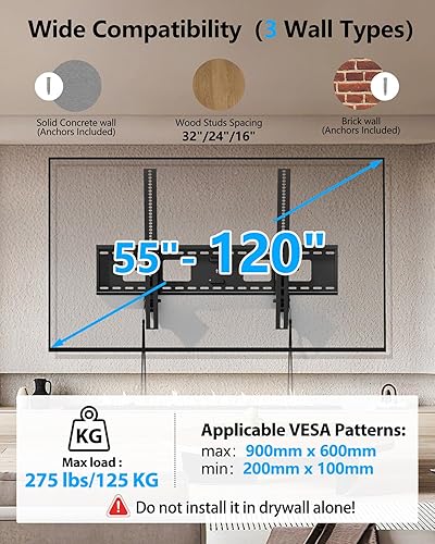 Miniatura 3 de FORGING MOUNT Soporte de pared de TV resistente para televisores grandes de 55 a 120 pulgadas, soporte de TV inclinable sin herramientas, soporte