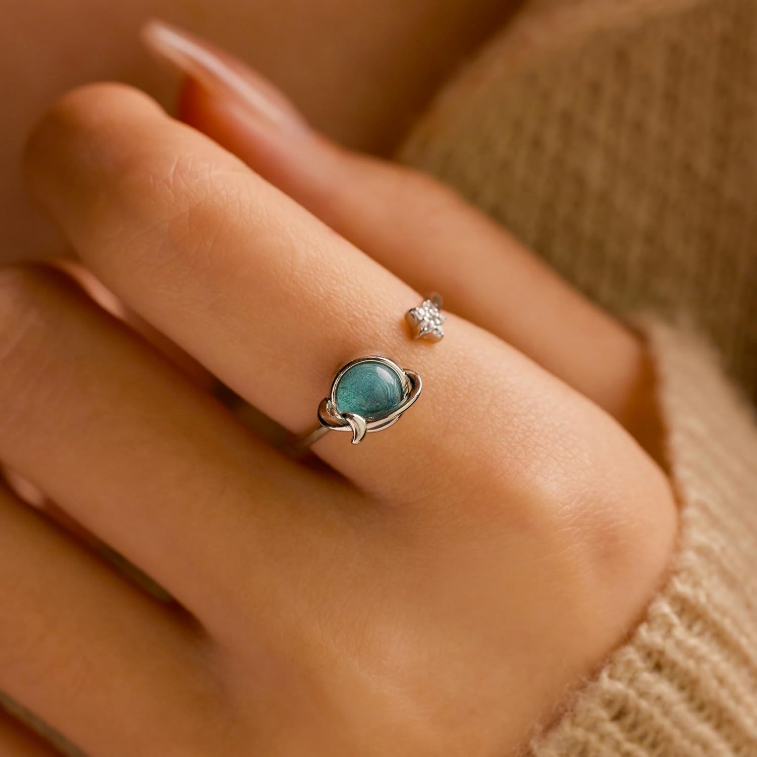 To My Daughter Fidget Ring 925 Sterling Silver Anxiety Spinner Planet Rings for Women Blue Moon Star Cubic Zirconia Ring Open Adjustable Ring Jewelry Birthday Ramadan Valentines Jewelry Gifts - Image 4