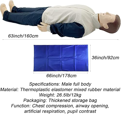 Miniatura 7 de Maniquíes de RCP y kit de primeros auxilios, maniquíes de RCP de cuerpo completo para adultos con piel facial reemplazable y 4 bolsas de pulmón