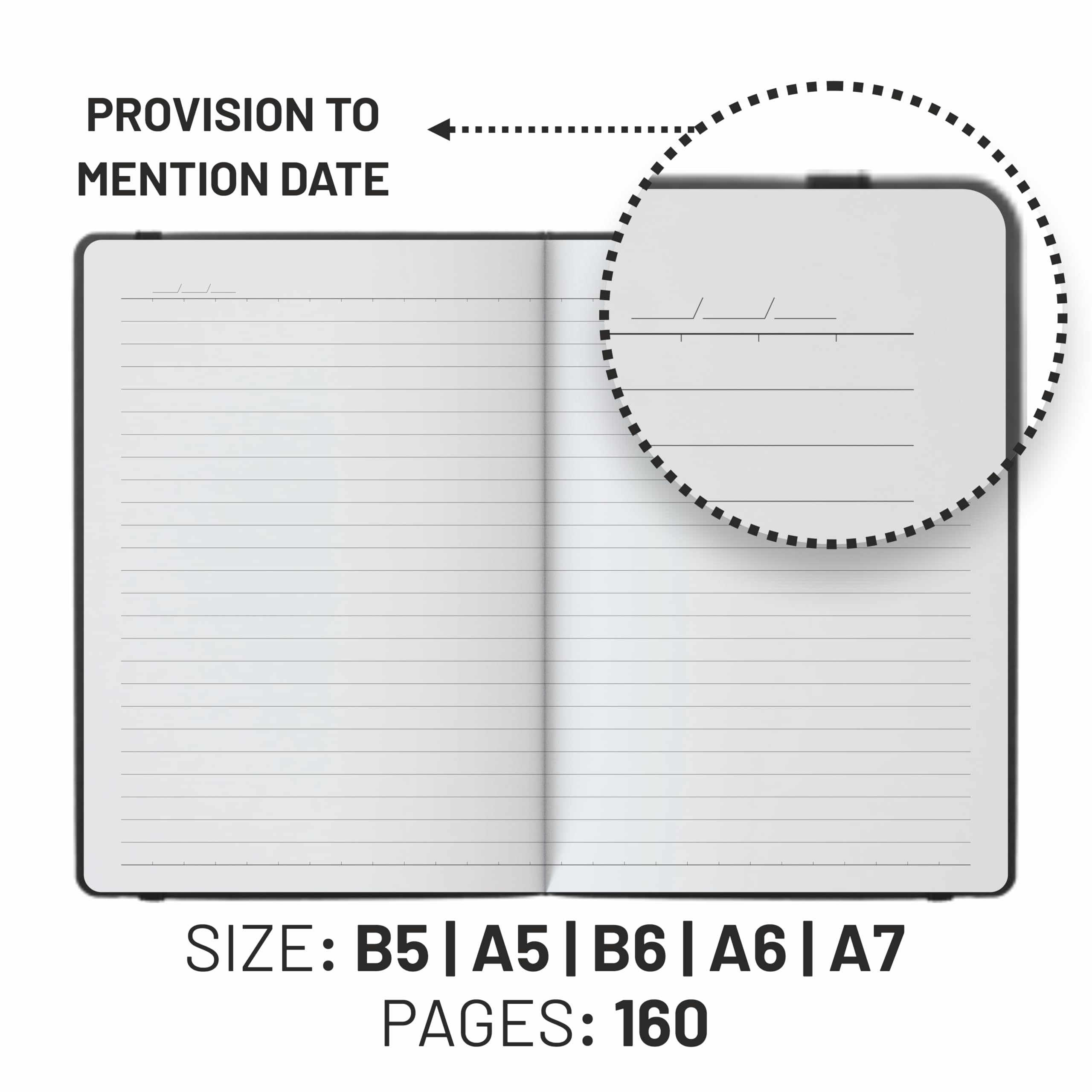 Anupam Fluct - Cuaderno rayado, 160 páginas, diario rayado, diario de papel grueso de 80 g/m², acabado mate A4, tapa de PVC, para escribir, suministros escolares de oficina (negro)
