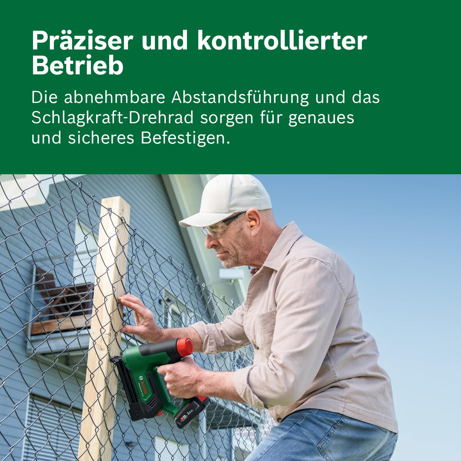 Bosch 18V System Akku-Tacker/Nagler AdvancedTacker 18V-25 (Leistungsstarkes 2-in-1-Klammern und Nageln; inkl. Klammern, Nägeln, Abstandshalter, Drahtführungskappe)
