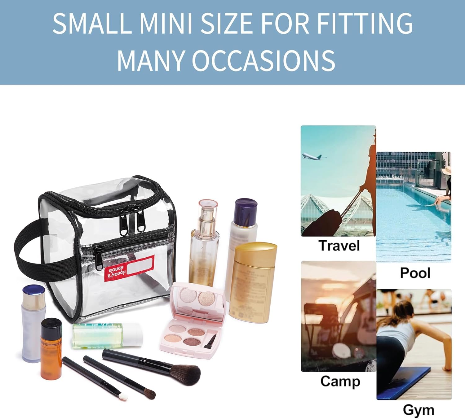 Rough Enough Clear TSA Approved Toiletry Bag Quart Size Travel Makeup Case with Zipper Compartment Small Mini Cosmetic Pouch Carry on for Women - Image 6