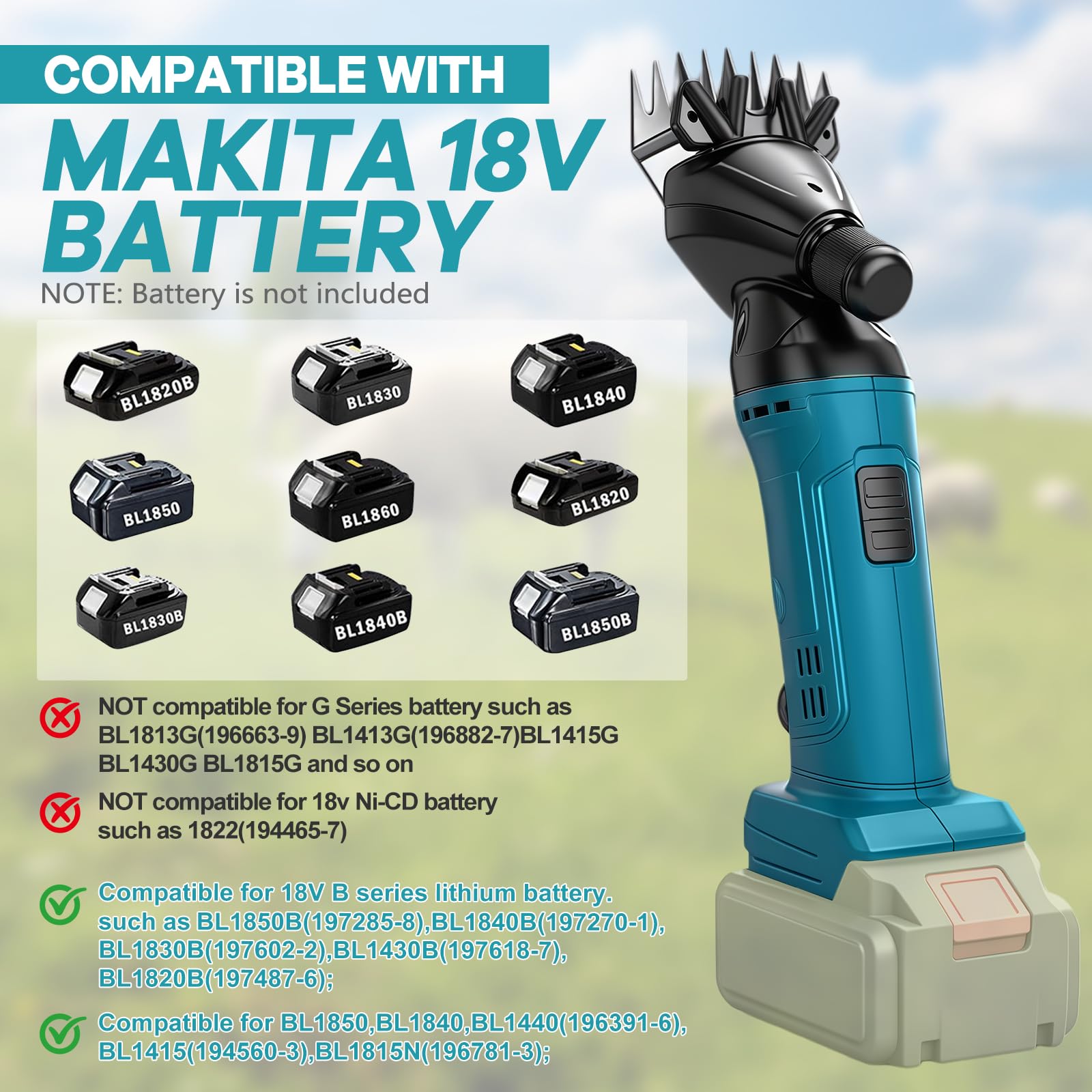 Kabellose Schafschermaschine für Makita 18 V, 2400 U/min, 6 Geschwindigkeiten, Wollschere ohne Bürste, 2 Klingen, für Schafe und Ziegen (ohne Akku)