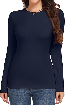 Long Sleeve Shirts for Women Fall Basic Crew Neck Slim Fit Underscrub Tops Layer Undershirt Outfits Clothes 2025