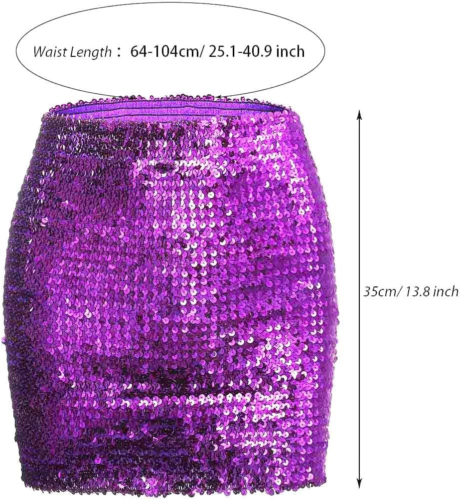 Zoestar Sparkly Sequin Skirt Purple Glitter Mini Skirts Shiny Belly Dance Hip Scarf Halloween Costume Outfits for Women