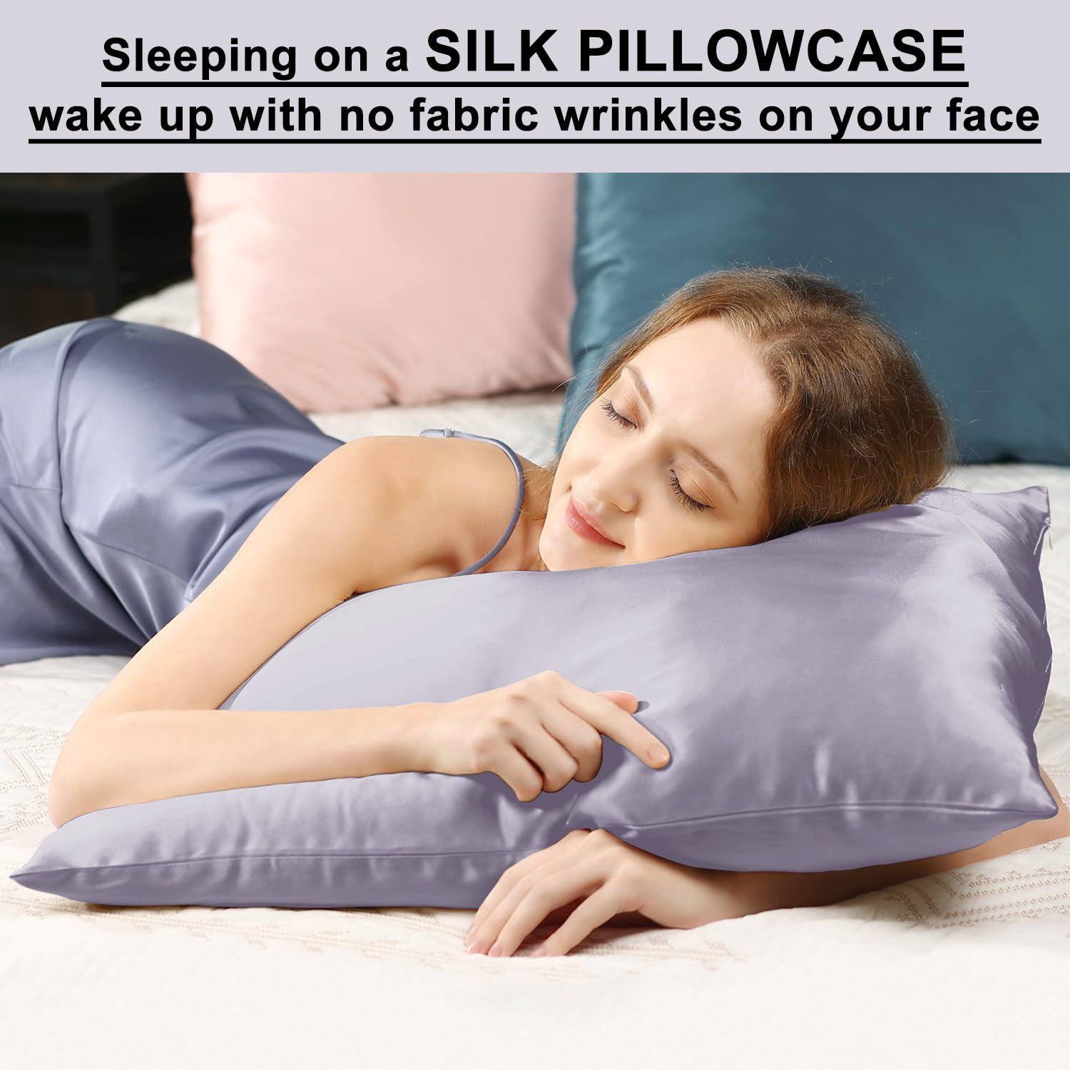 Ravmix Silk Pillowcase for Hair and Skin 21Momme Both Sides Mulberry Silk Pillow Case with Hidden Zipper, 1PCS, 50×65CM, Lilac - Image 3