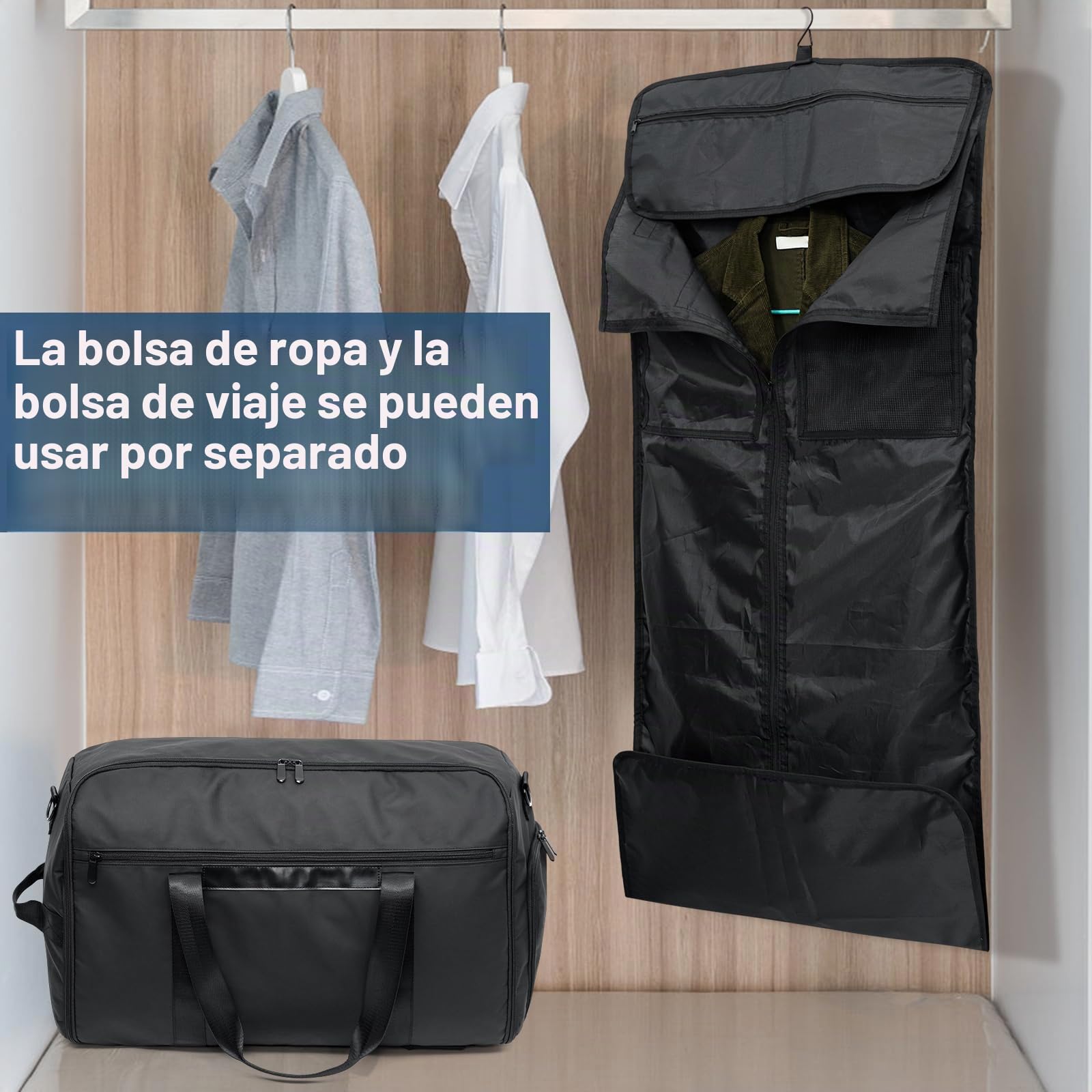 GARPROVM Bolsa de Viaje Convertible 4 en 1, con Compartimento Separado para Traje y Zapatos, Impermeable. Equipaje de Mano, Mochila o Bolsa de Fin de Semana para Hombres y Mujeres (Negro)