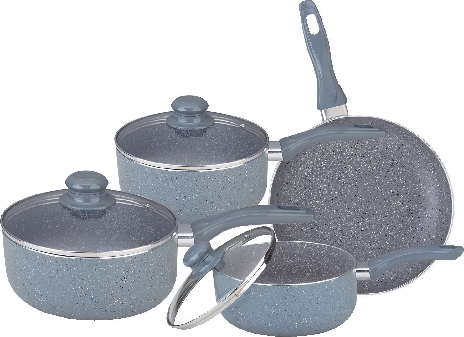 7 Piece Aluminium Non-Stick Cookware Set - Saucepan Frying Pan Pot Stainless Steel Non Stick Glass Ceramic New | Lid Pot Frypan Stockpots Home Kitchen Chef Cooker (7pc Marble Coated Grey)