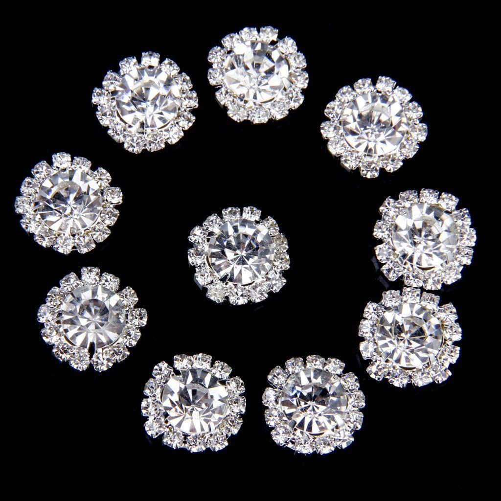 10pcs Rhinestone Button Flatback Decoration DIY 15mm Clear