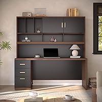 ModernMate 72.8" Black Walnut Computer Desk with Hutch, Drawers, Power Outlet & Privacy Panel - Executive Home Office