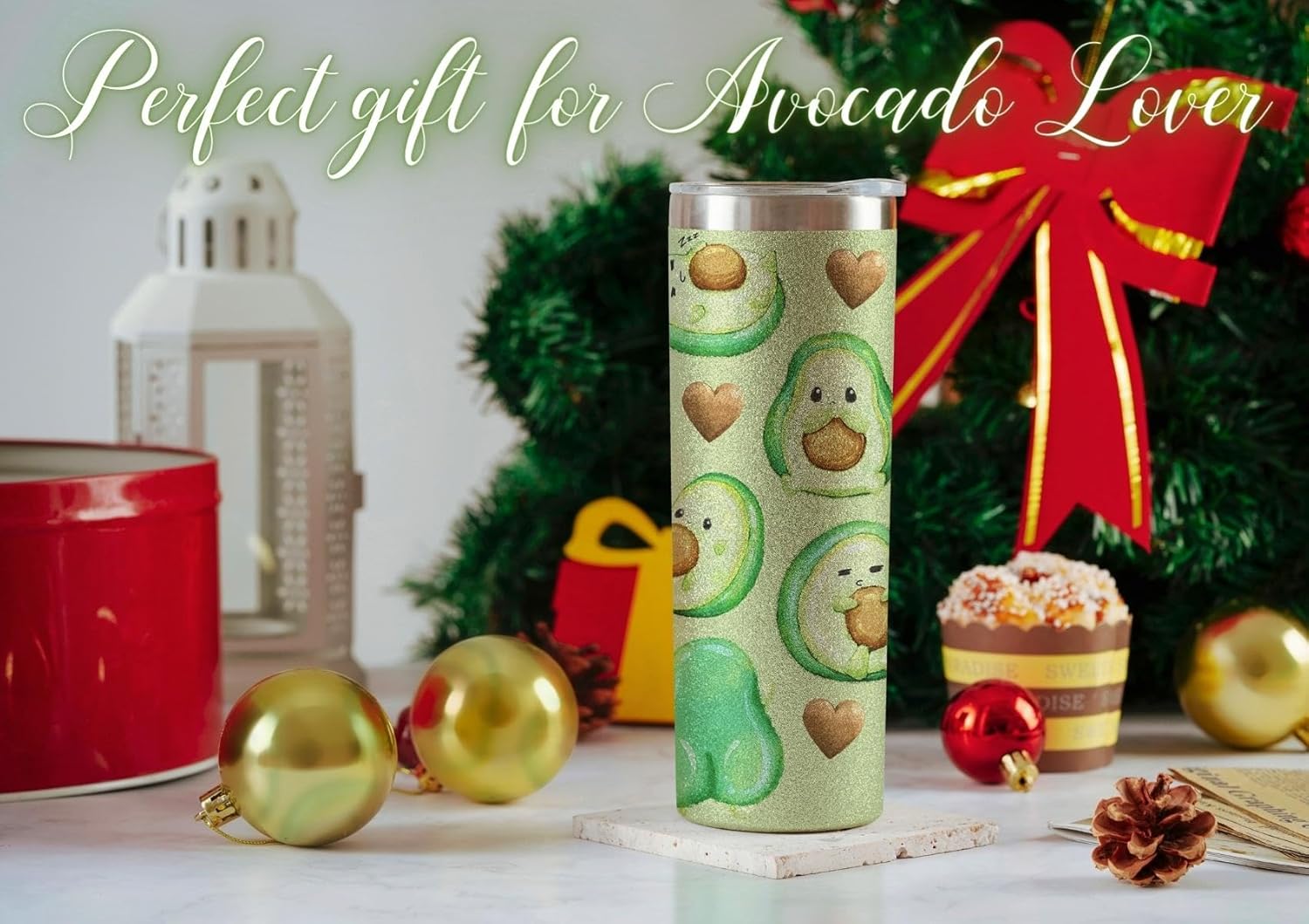 Onebttl Avocado Gifts for Women, Cute Avocado Tumbler Coffee Mug Unique Birthday Christmas Cup for Her 20oz Cute Avocado