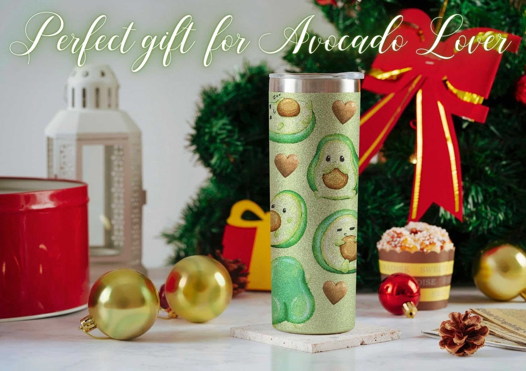 Onebttl Avocado Gifts for Women, Cute Avocado Tumbler Coffee Mug Unique Birthday Christmas Cup for Her 20oz Cute Avocado