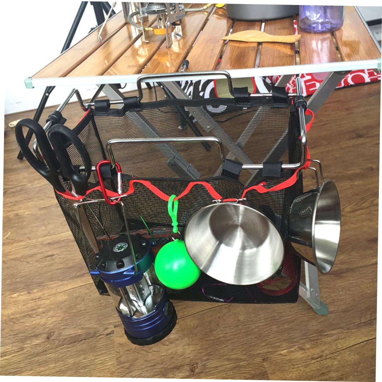 Yardenfun Collapsible Table Camping Chuck Box Storage Net Bag for Picnic Mesh Bag Hanging Net Size s