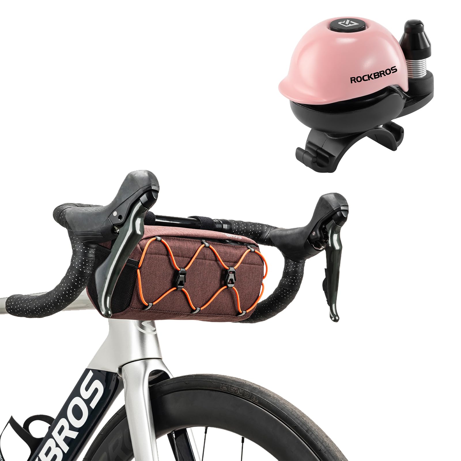 ROCKBROS Borsa Manubrio 2.2L Riflettente + Campanello Bici 80dB | Design Portatile, Corda Elastica Esterna + Mini Leggero con Rotazione a 360° per Manubri da 22-34mm per MTB Bici da Strada Gr