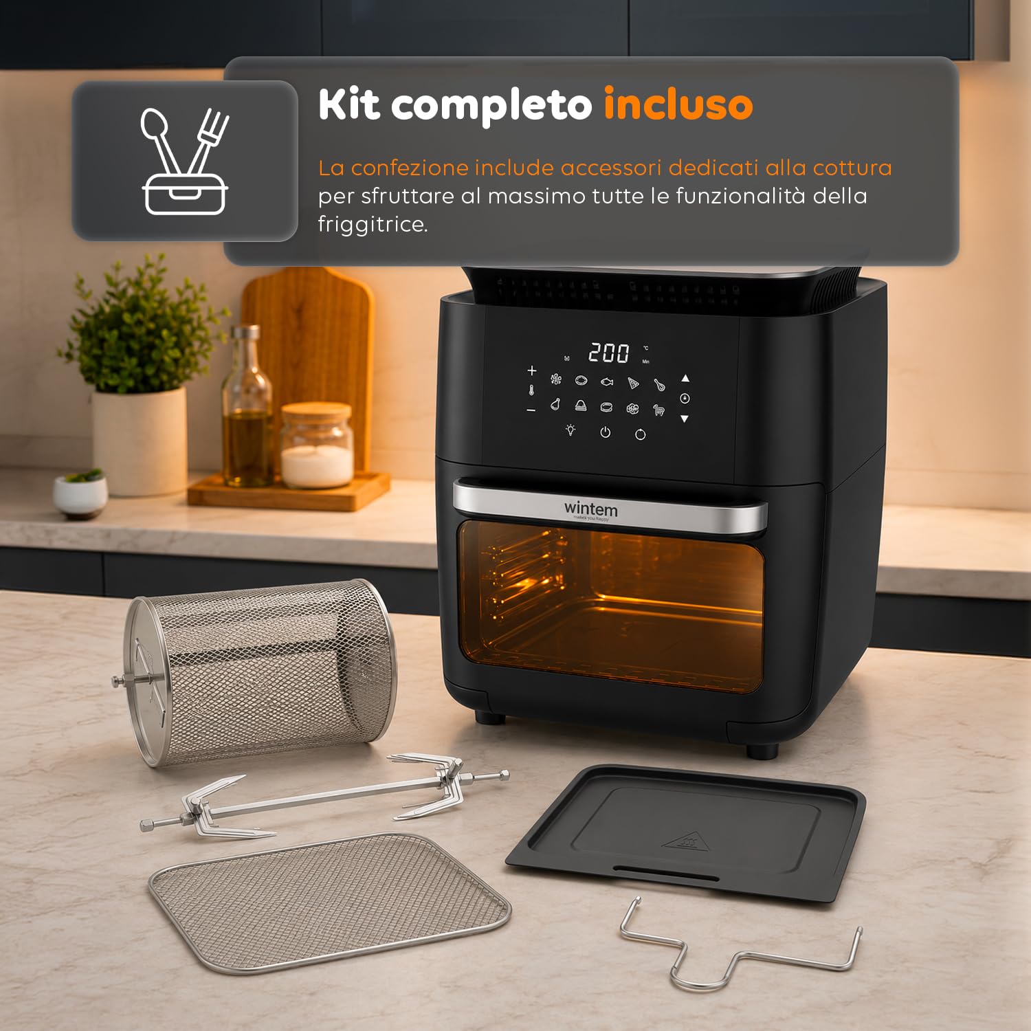 Avilia Friggitrice ad Aria 12 Litri XXL con Display Touch – Airfryer 1800W con 12 Programmi, Cottura 360° e Accessori Inclusi per Piatti Croccanti e Sani Senza Olio – Forno ad Aria per Famiglie